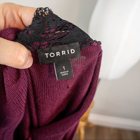 Torrid Womens Size 1X Knit Dress Burgundy  Lace Back Dolman Sweater Longsleeve - Picture 9 of 10